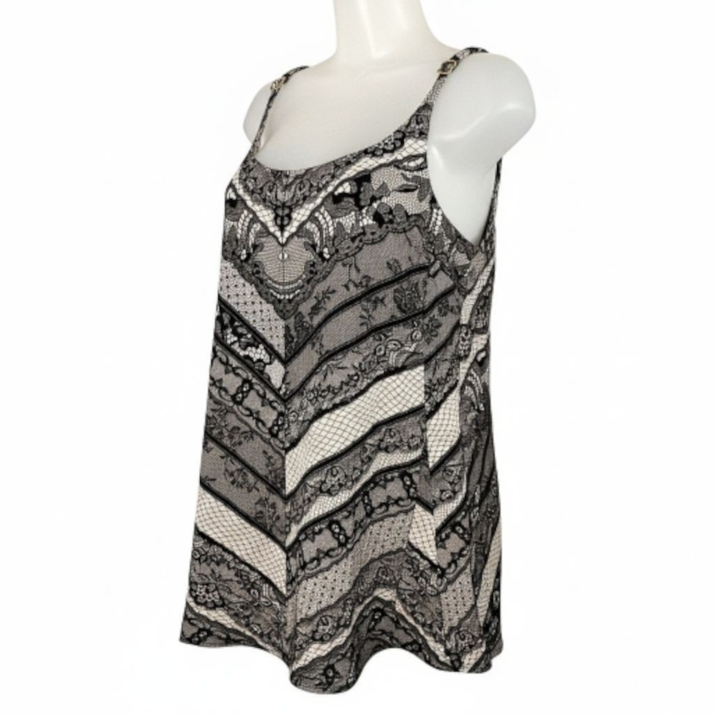 Cabi Monaco Lace Print Black Nude Lined Versatile Tunic Camisole Mini Dress Sz L